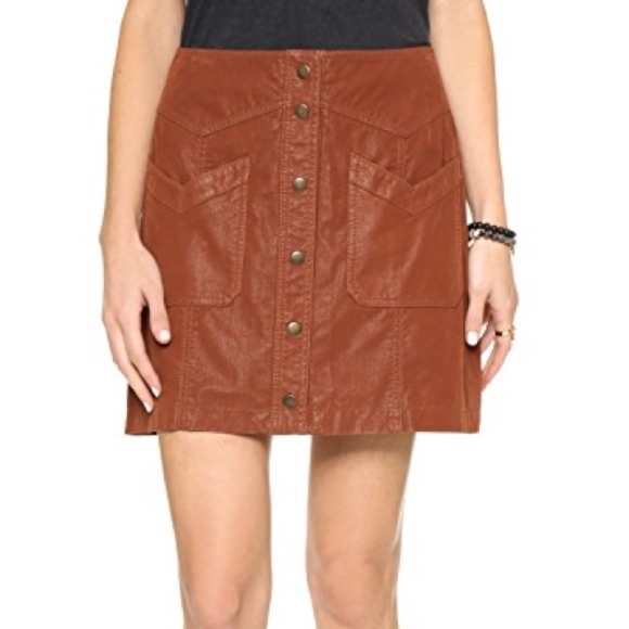Free People Vegan Leather Button Up Mini Skirt - 2 - Picture 2 of 6